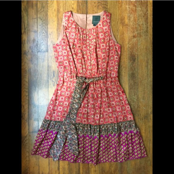 Anna Sui Anthropologie Silk Print Tiers Dress - Picture 2 of 7
